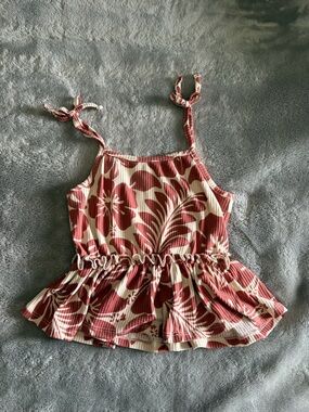 btween Ribbed Floral Halter Tank - Rust & Cream